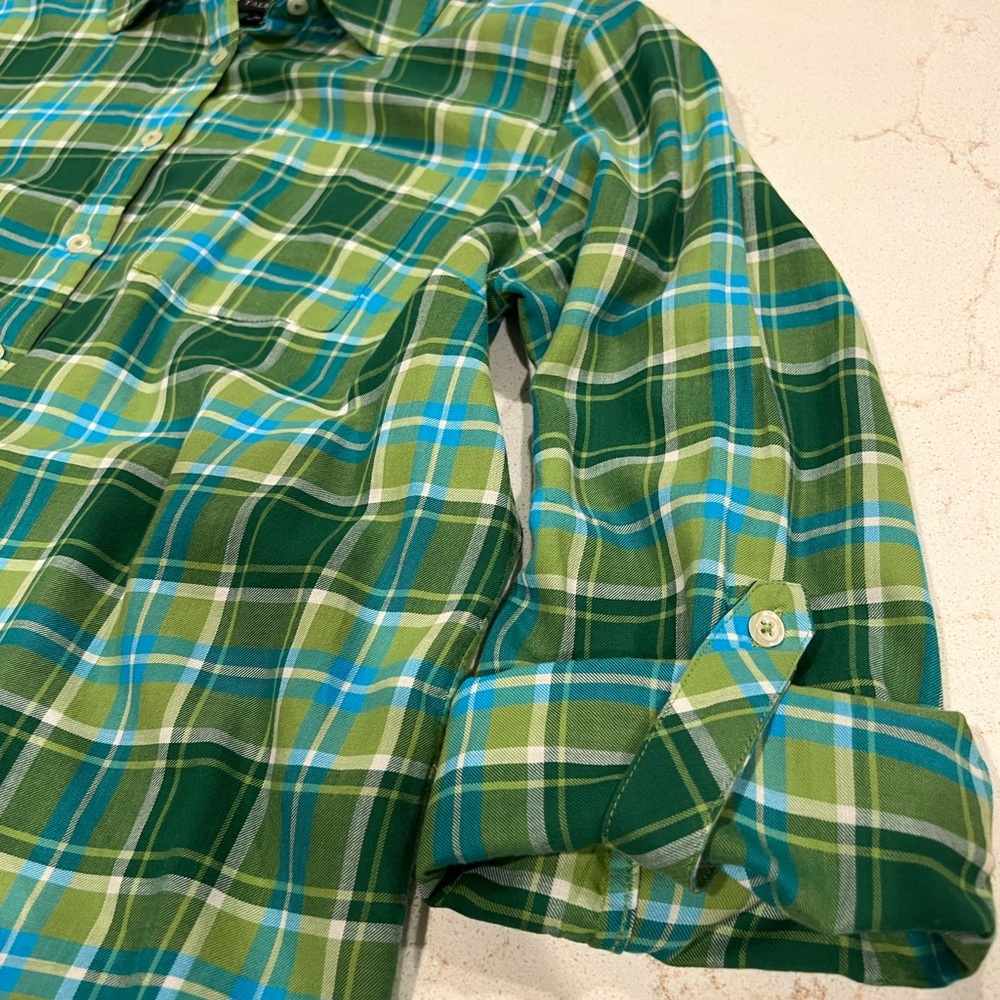 Talbots Green Plaid Lightweight Flannel - Picture 5 of 7